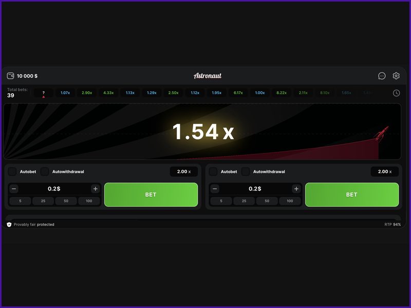 Autobet and Autowithdrawal features for automatic play in Astronaut