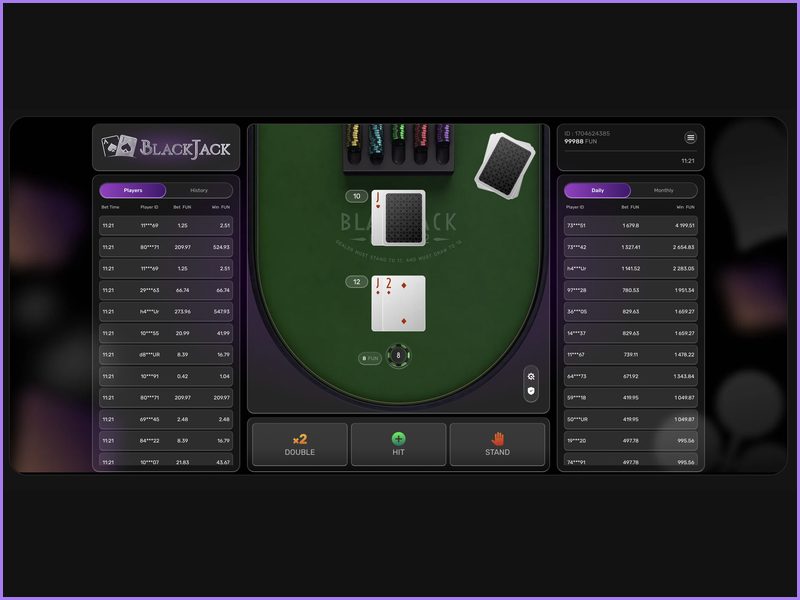 Technical specifications and settings for the BlackJack card game