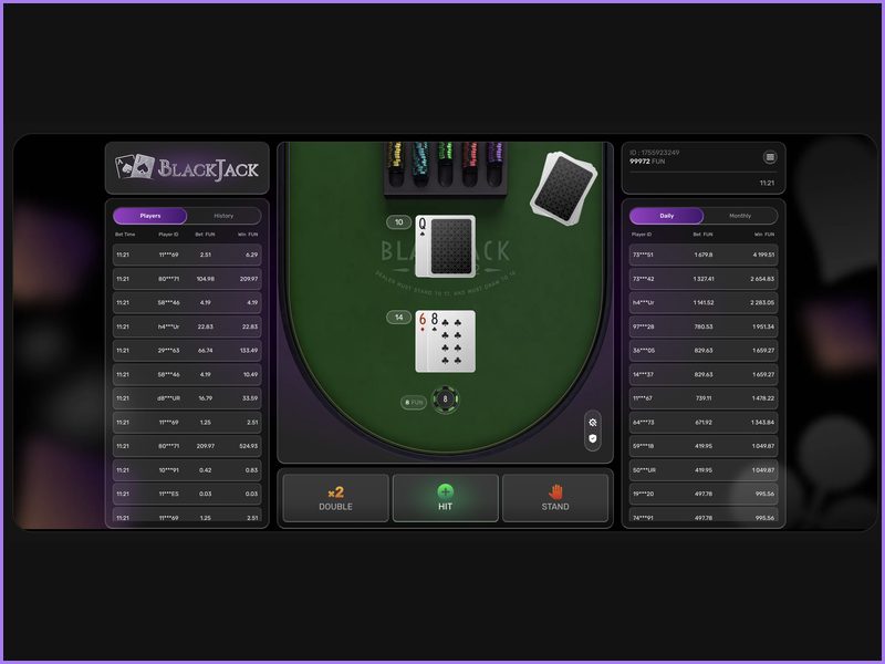 Blackjack Demo Mode with Virtual Credits