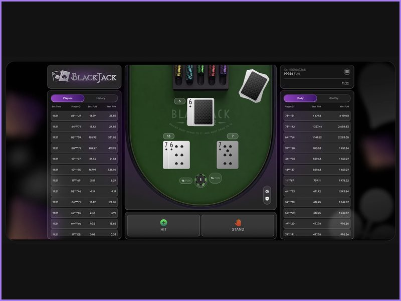 Card-dealing animation and the Blackjack table