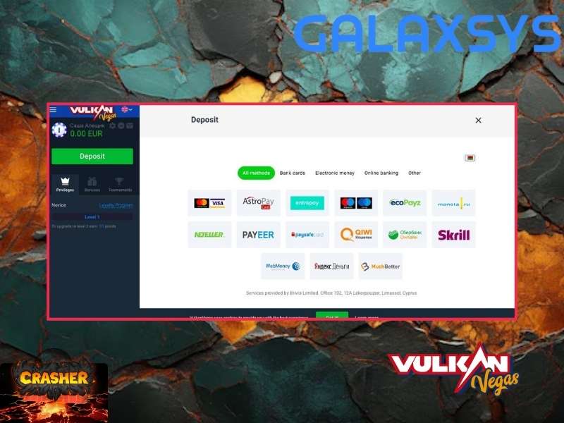 Making a deposit at Vulkan Vegas