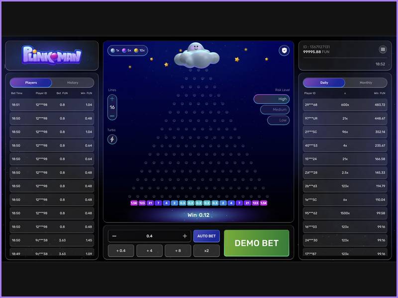 Free Plinkoman trial mode using virtual credits