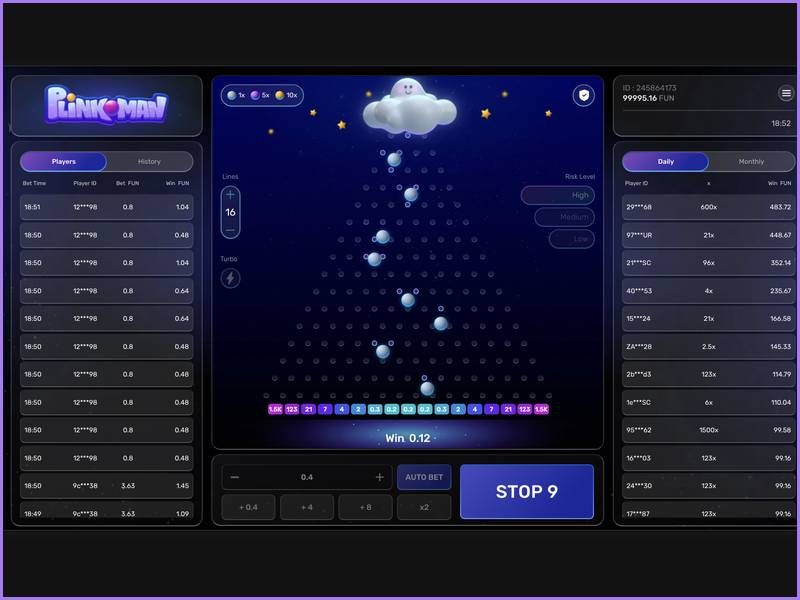 The Auto Bet feature for consecutive bets in Plinkoman