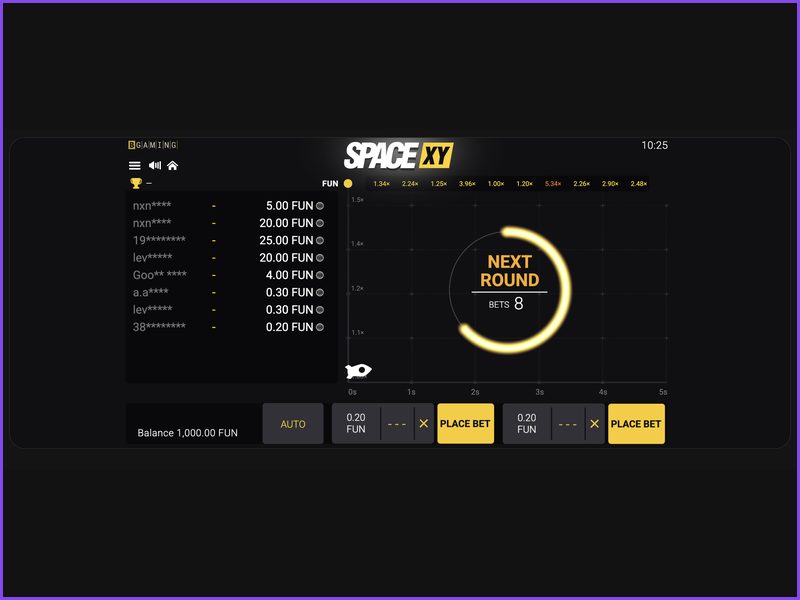 Technical specifications and features of the Space XY crash game