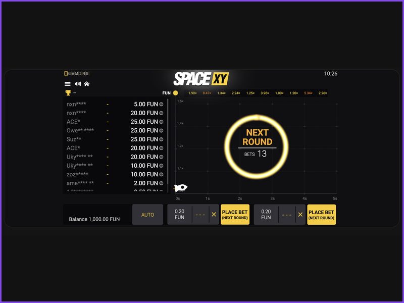 Betting windows and countdown timers in Space XY